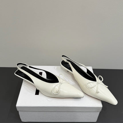 JACQUEMUS 26S HIGH-HEEL SLINGBACKS IN CREAM WHITE LAMBSKIN WITH BOW