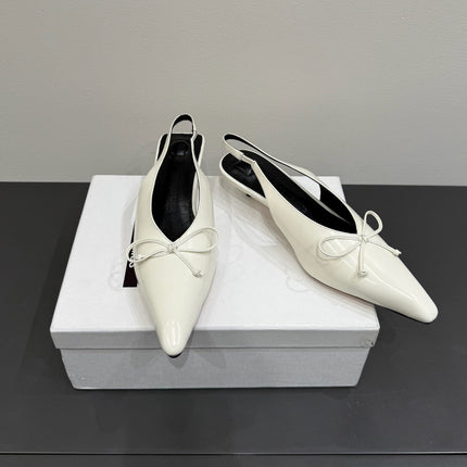 JACQUEMUS 26S HIGH-HEEL SLINGBACKS IN CREAM WHITE LAMBSKIN WITH BOW