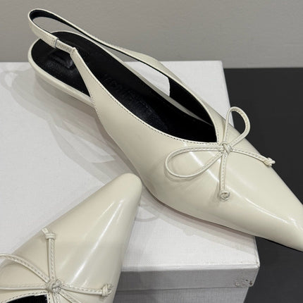 JACQUEMUS 26S HIGH-HEEL SLINGBACKS IN CREAM WHITE LAMBSKIN WITH BOW