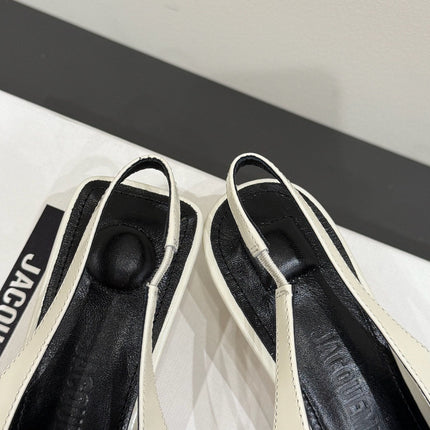 JACQUEMUS 26S HIGH-HEEL SLINGBACKS IN CREAM WHITE LAMBSKIN WITH BOW