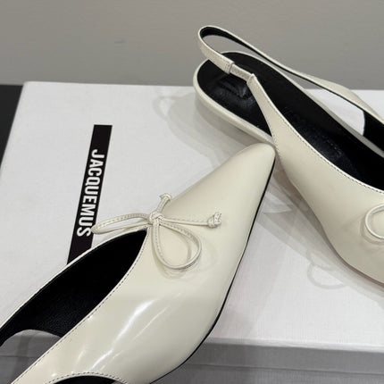 JACQUEMUS 26S HIGH-HEEL SLINGBACKS IN CREAM WHITE LAMBSKIN WITH BOW