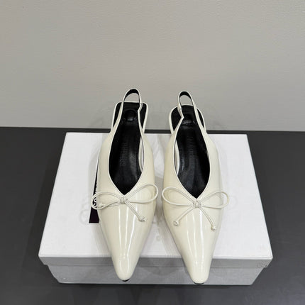 JACQUEMUS 26S HIGH-HEEL SLINGBACKS IN CREAM WHITE LAMBSKIN WITH BOW