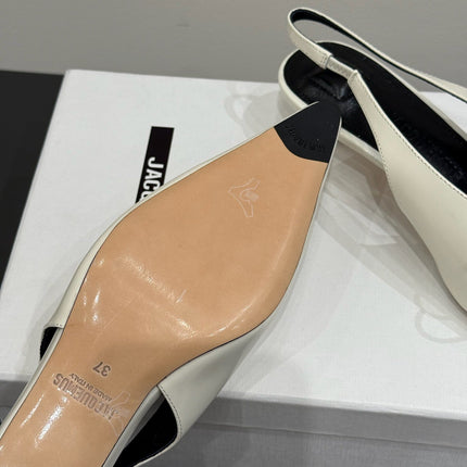 JACQUEMUS 26S HIGH-HEEL SLINGBACKS IN CREAM WHITE LAMBSKIN WITH BOW