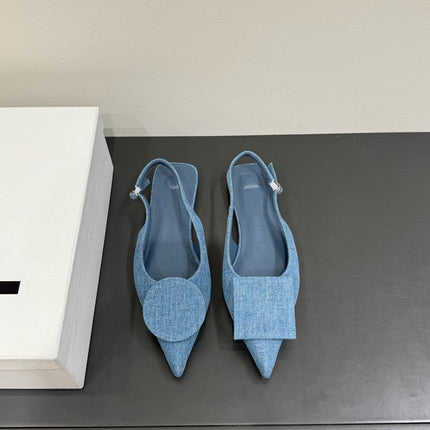 JACQUEMUS 26S FLAT SLINGBACKS IN BLUE DENIM