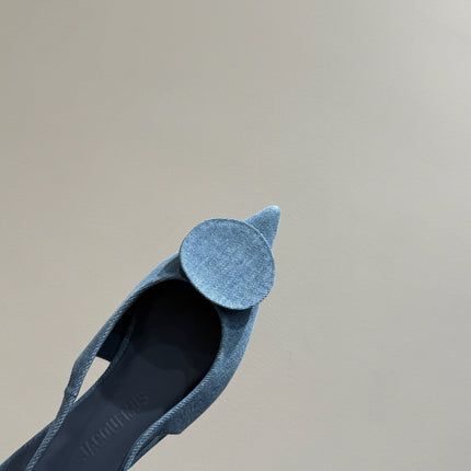 JACQUEMUS 26S FLAT SLINGBACKS IN BLUE DENIM