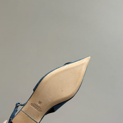 JACQUEMUS 26S FLAT SLINGBACKS IN BLUE DENIM
