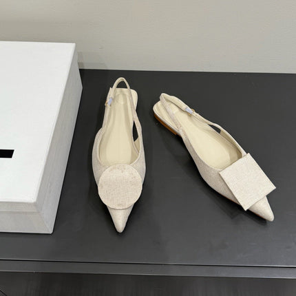 JACQUEMUS 26S FLAT SLINGBACKS IN LIGHT BEIGE FABRIC