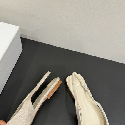 JACQUEMUS 26S FLAT SLINGBACKS IN LIGHT BEIGE FABRIC