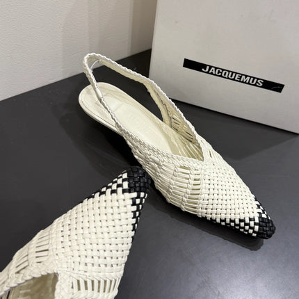 JACQUEMUS 26S HIGH-HEEL SLINGBACKS IN CREAM WHITE WOVEN CALFSKIN