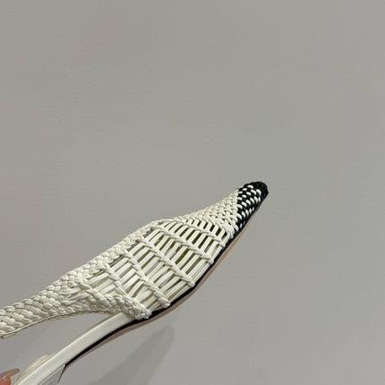 JACQUEMUS 26S HIGH-HEEL SLINGBACKS IN CREAM WHITE WOVEN CALFSKIN