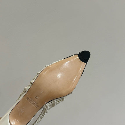 JACQUEMUS 26S HIGH-HEEL SLINGBACKS IN CREAM WHITE WOVEN CALFSKIN