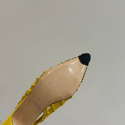 JACQUEMUS 26S HIGH-HEEL SLINGBACKS IN YELLOW WOVEN CALFSKIN