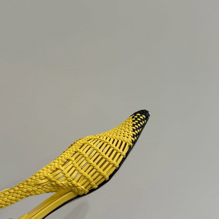 JACQUEMUS 26S HIGH-HEEL SLINGBACKS IN YELLOW WOVEN CALFSKIN
