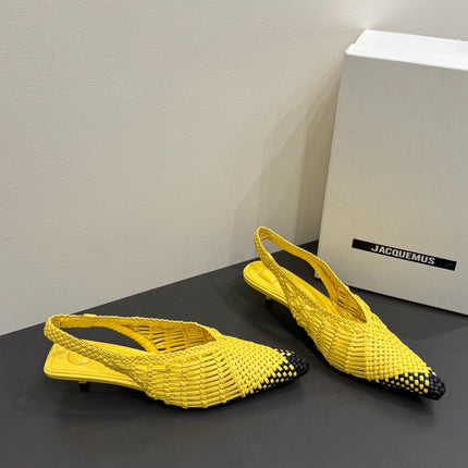 JACQUEMUS 26S HIGH-HEEL SLINGBACKS IN YELLOW WOVEN CALFSKIN