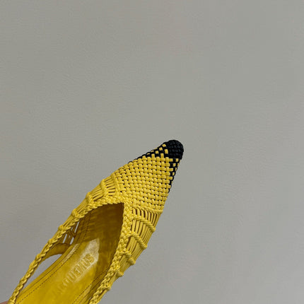 JACQUEMUS 26S HIGH-HEEL SLINGBACKS IN YELLOW WOVEN CALFSKIN