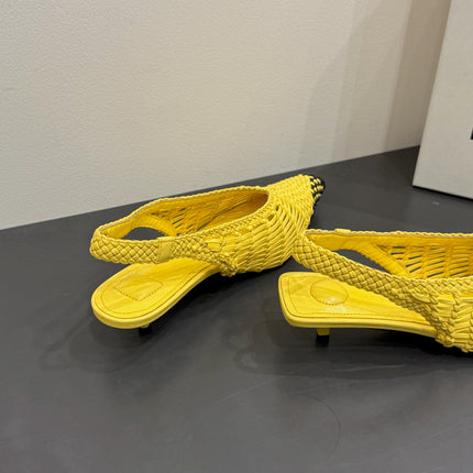 JACQUEMUS 26S HIGH-HEEL SLINGBACKS IN YELLOW WOVEN CALFSKIN
