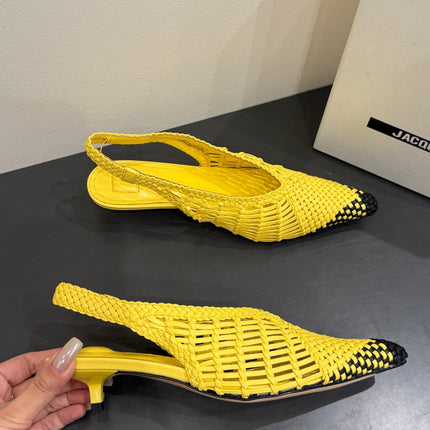 JACQUEMUS 26S HIGH-HEEL SLINGBACKS IN YELLOW WOVEN CALFSKIN
