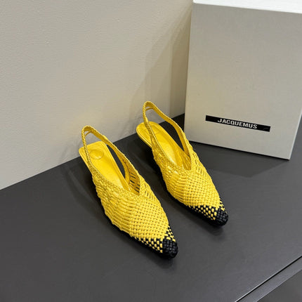 JACQUEMUS 26S HIGH-HEEL SLINGBACKS IN YELLOW WOVEN CALFSKIN