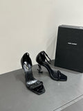 YSL HEELED SANDALS 25S 105 MM IN BLACK GLOSSY LAMBSKIN