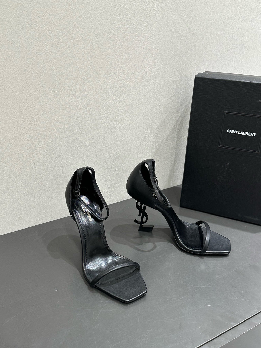 YSL HEELED SANDALS 25S 105 MM IN BLACK LAMBSKIN