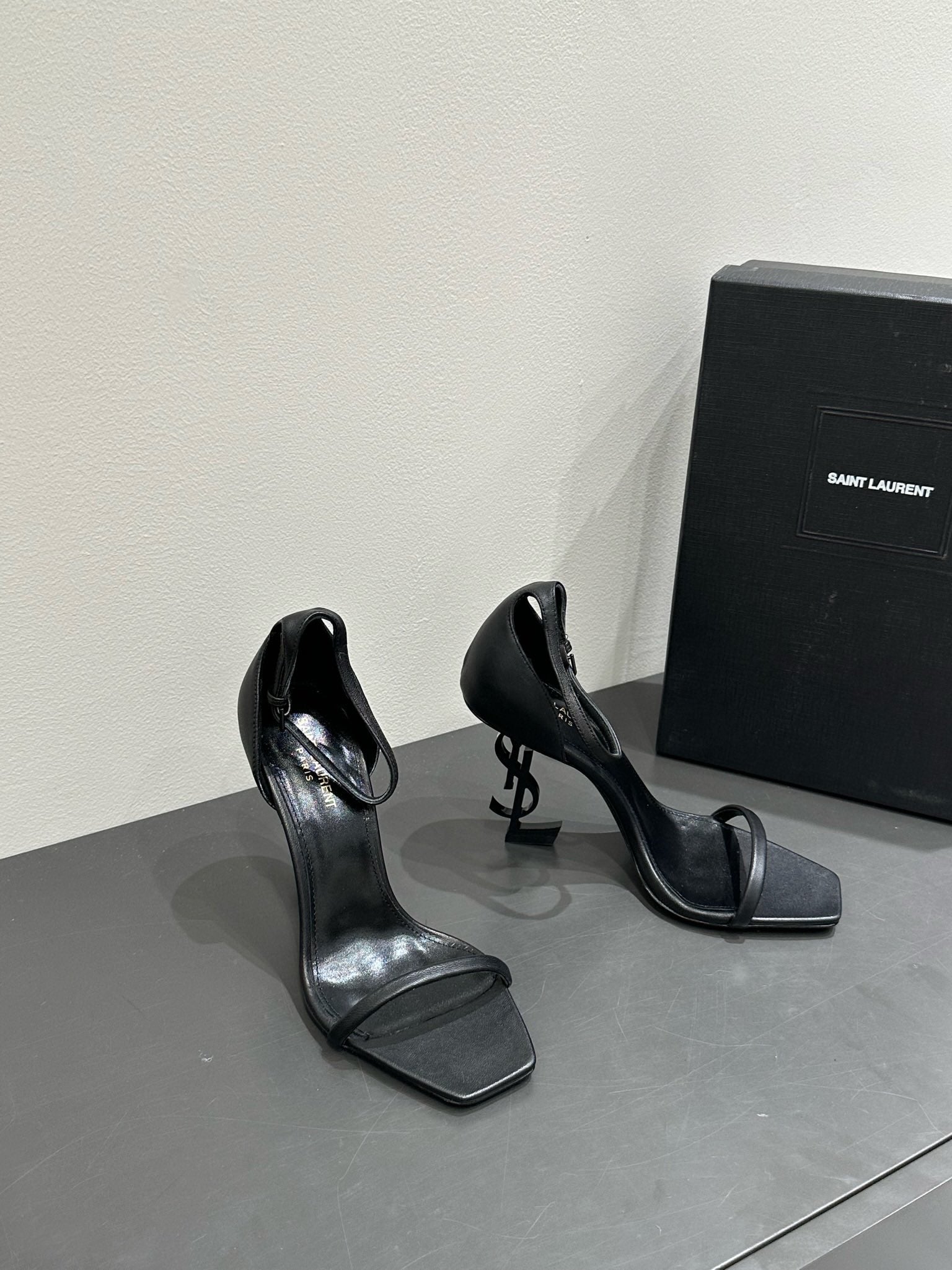 YSL HEELED SANDALS 25S 105 MM IN BLACK LAMBSKIN