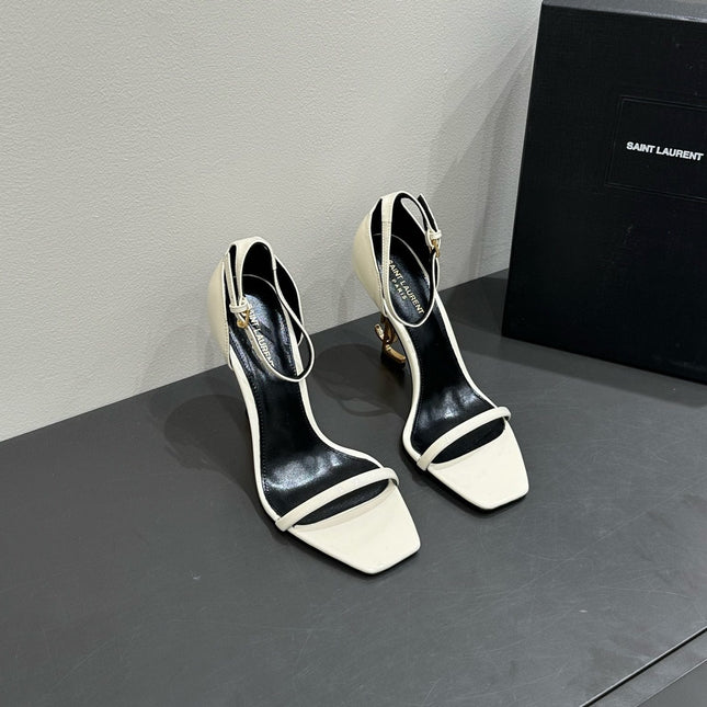 YSL HEELED SANDALS 25S 105 MM IN CREAM WHITE LAMBSKIN