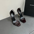 YSL HEELED SANDALS 25S 105 MM IN DARK RED GLOSSY LAMBSKIN