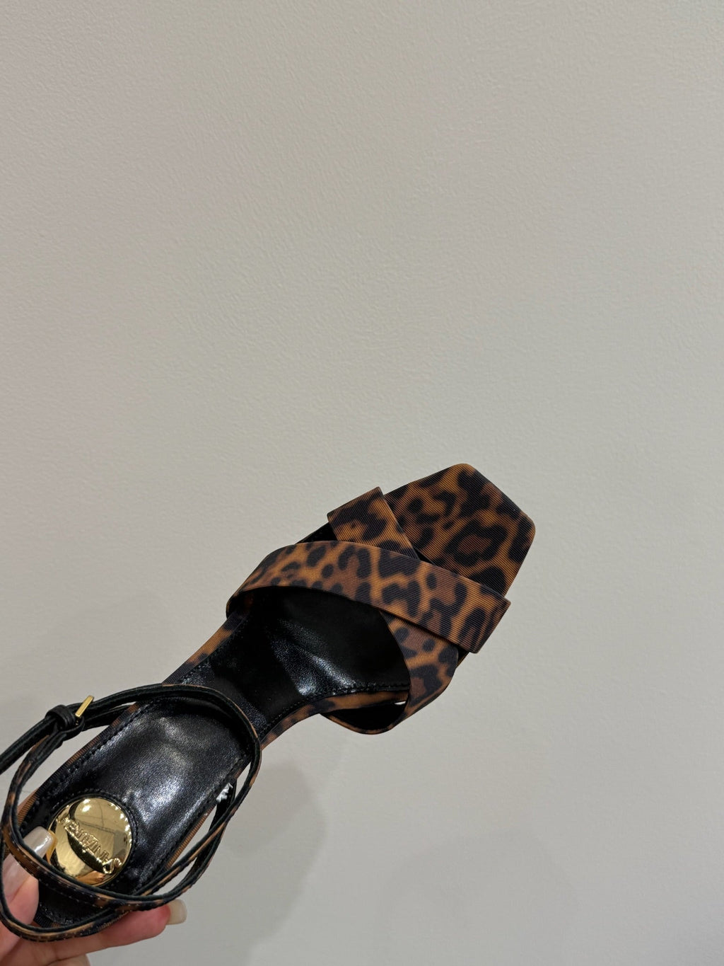 YSL STRAPPY WEDGE SANDALS 25S IN LEOPARD PRINT FABRIC