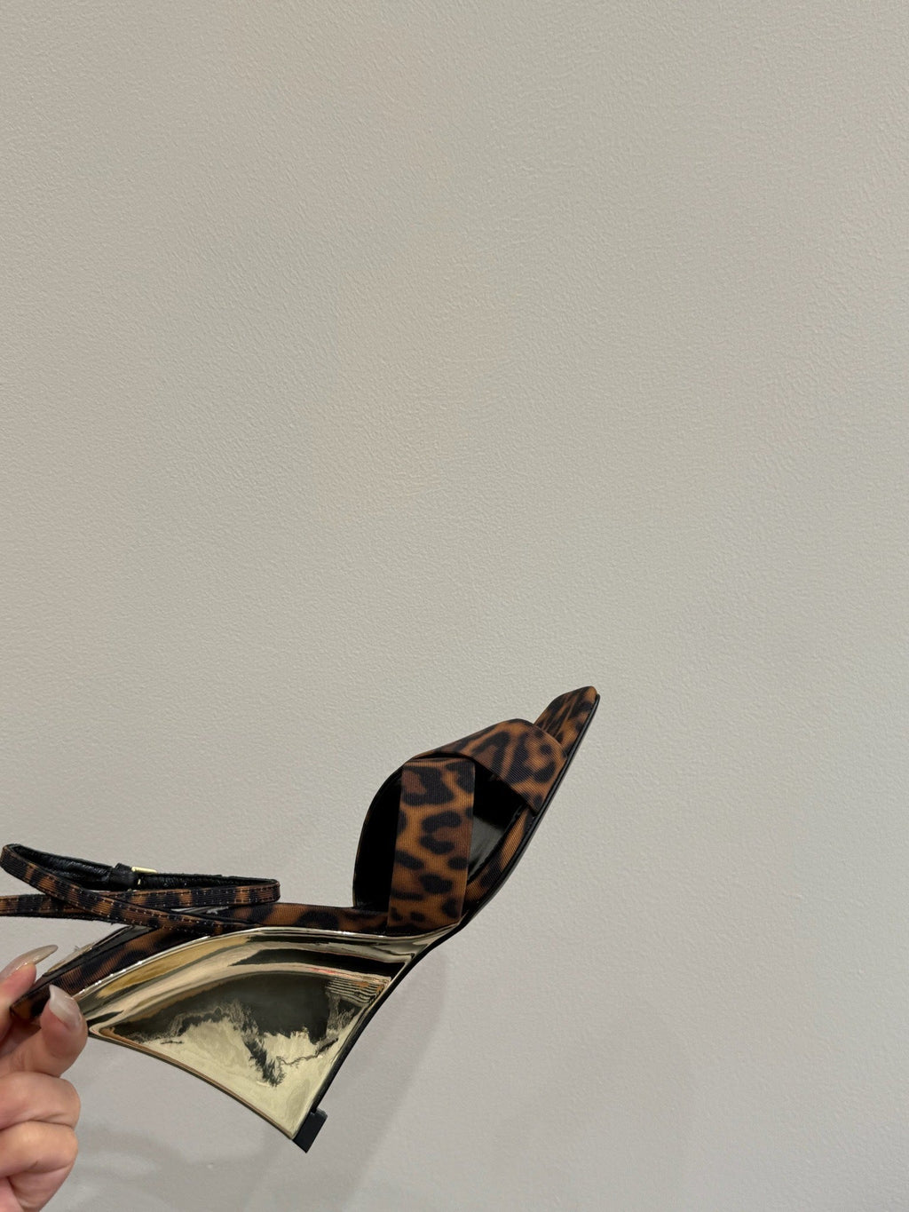 YSL STRAPPY WEDGE SANDALS 25S IN LEOPARD PRINT FABRIC