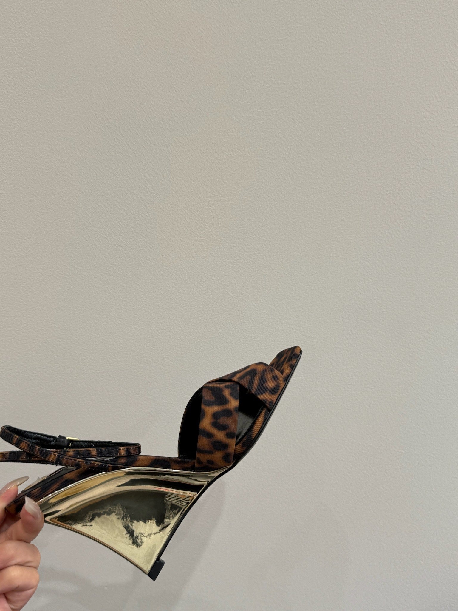 YSL STRAPPY WEDGE SANDALS 25S IN LEOPARD PRINT FABRIC
