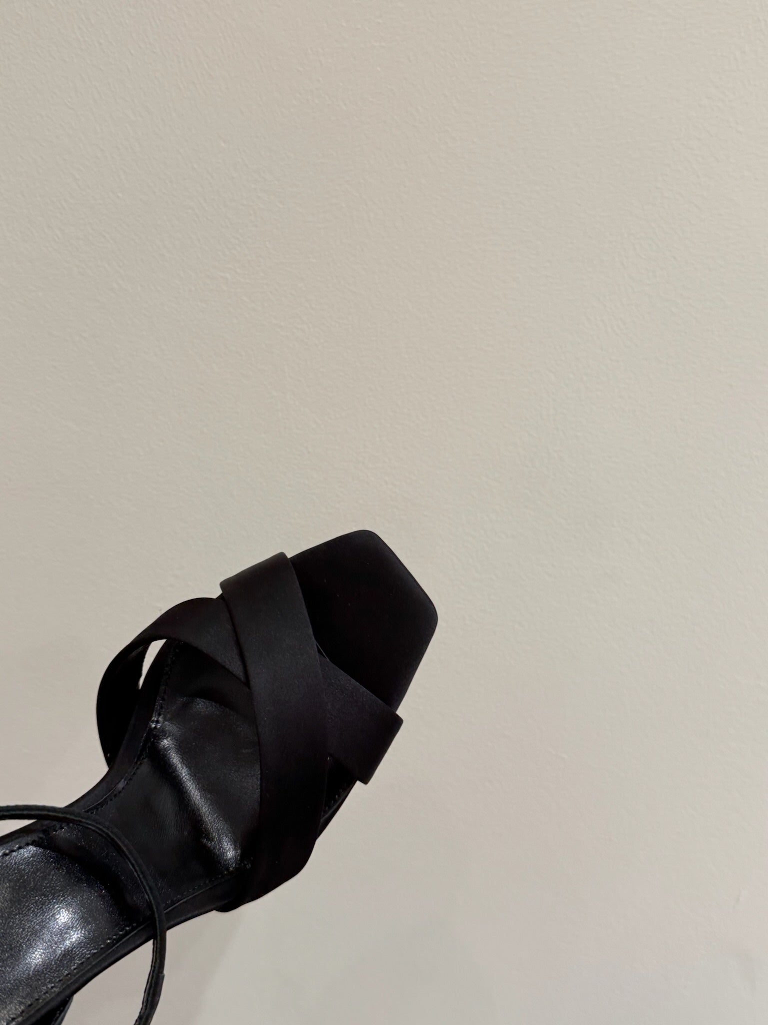 YSL STRAPPY WEDGE SANDALS 25S IN BLACK SATIN