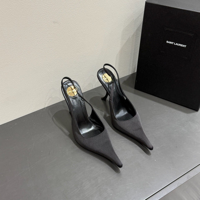 YSL HIGH SLINGBACK 25S IN BLACK SATIN
