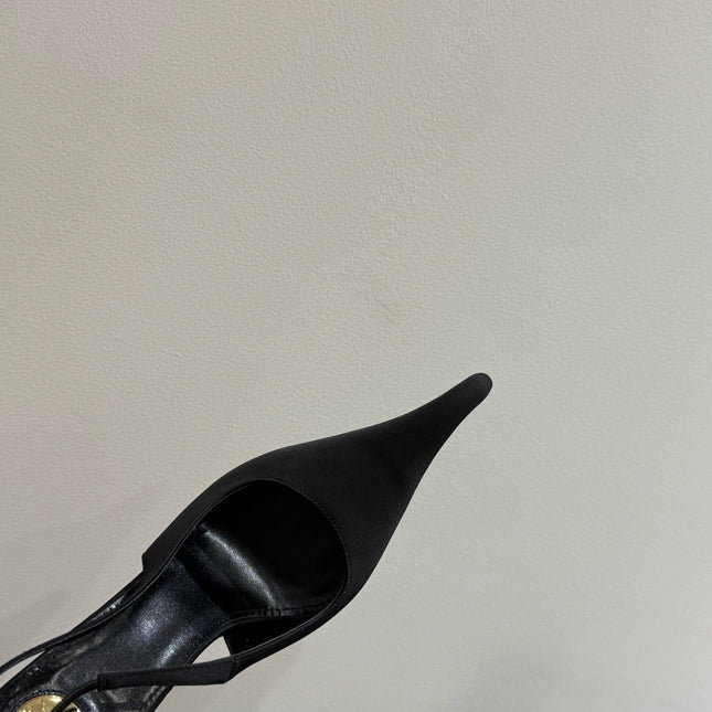 YSL HIGH SLINGBACK 25S IN BLACK SATIN