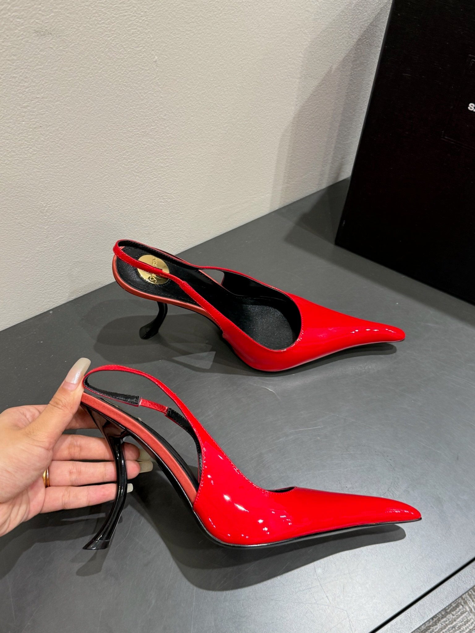 YSL HIGH SLINGBACK 25S IN RED GLOSSY LAMBSKIN