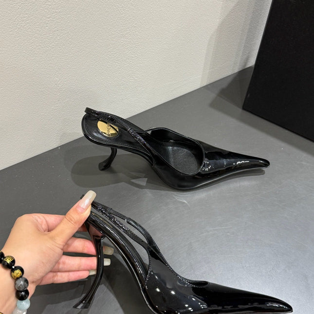 YSL HIGH SLINGBACK 25S IN BLACK GLOSSY LAMBSKIN
