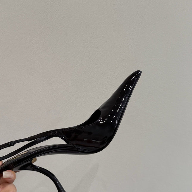 YSL HIGH SLINGBACK 25S IN BLACK GLOSSY LAMBSKIN
