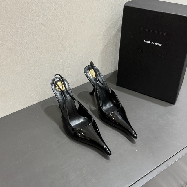 YSL HIGH SLINGBACK 25S IN BLACK GLOSSY LAMBSKIN