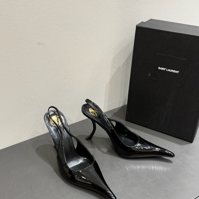 YSL HIGH SLINGBACK 25S IN BLACK GLOSSY LAMBSKIN