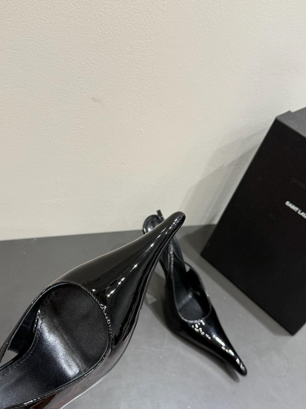 YSL HIGH SLINGBACK 25S IN BLACK GLOSSY LAMBSKIN