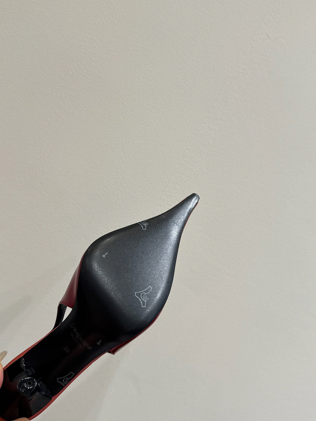 YSL HIGH SLINGBACK 25S IN DARK RED GLOSSY LAMBSKIN