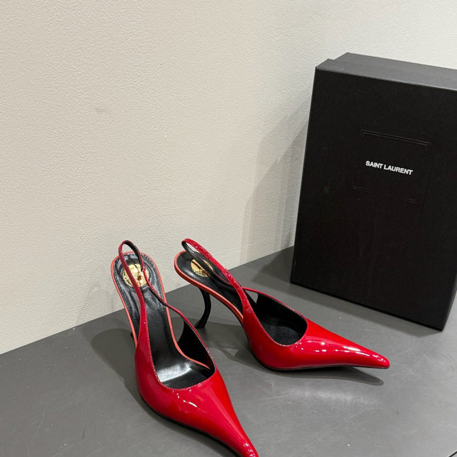 YSL HIGH SLINGBACK 25S IN DARK RED GLOSSY LAMBSKIN