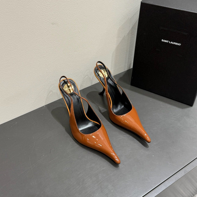 YSL HIGH SLINGBACK 25S IN BURNT ORANGE GLOSSY LAMBSKIN