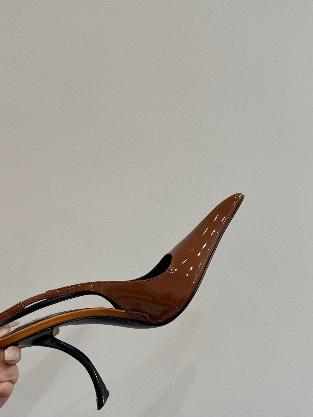 YSL HIGH SLINGBACK 25S IN BURNT ORANGE GLOSSY LAMBSKIN