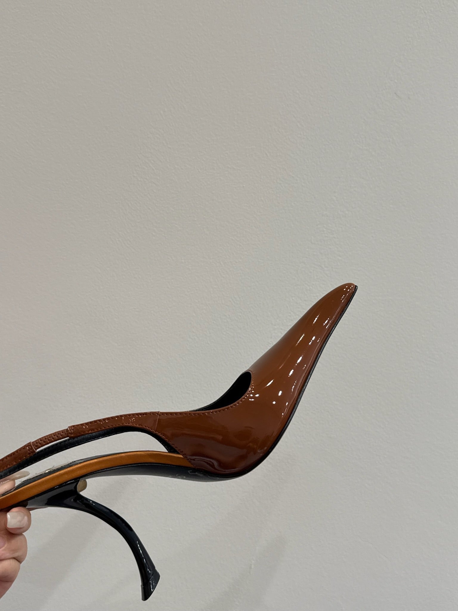 YSL HIGH SLINGBACK 25S IN BURNT ORANGE GLOSSY LAMBSKIN