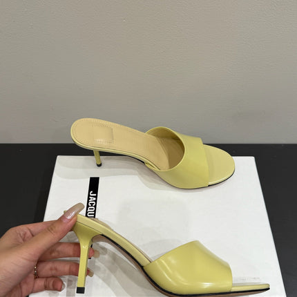JACQUEMUS 26S HIGH-HEEL SANDALS IN PASTEL YELLOW LAMBSKIN