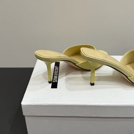 JACQUEMUS 26S HIGH-HEEL SANDALS IN PASTEL YELLOW LAMBSKIN