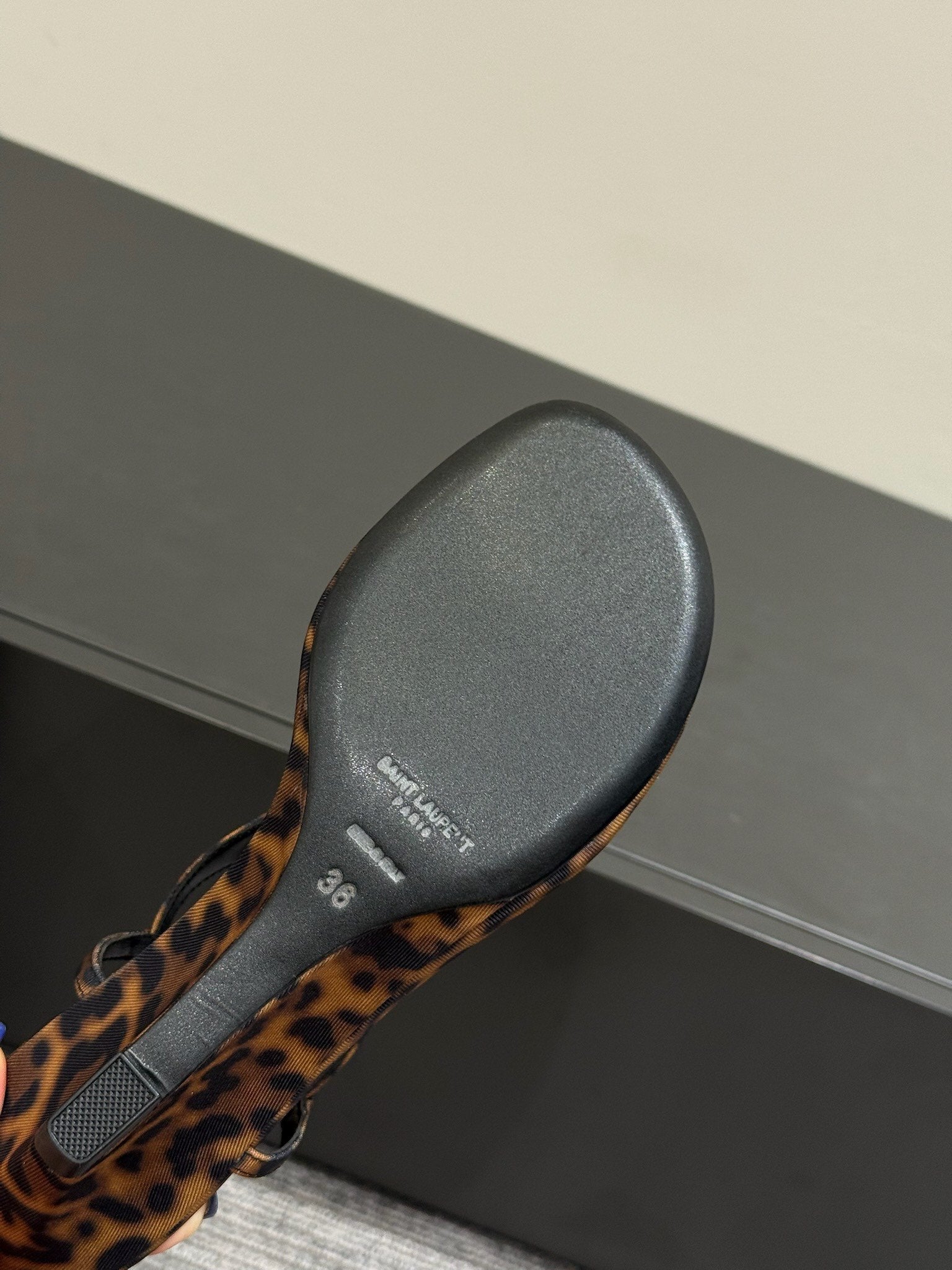 YSL WEDGE THONG SANDALS 25S IN LEOPARD LAMBSKIN WITH GOLD HARDWARE