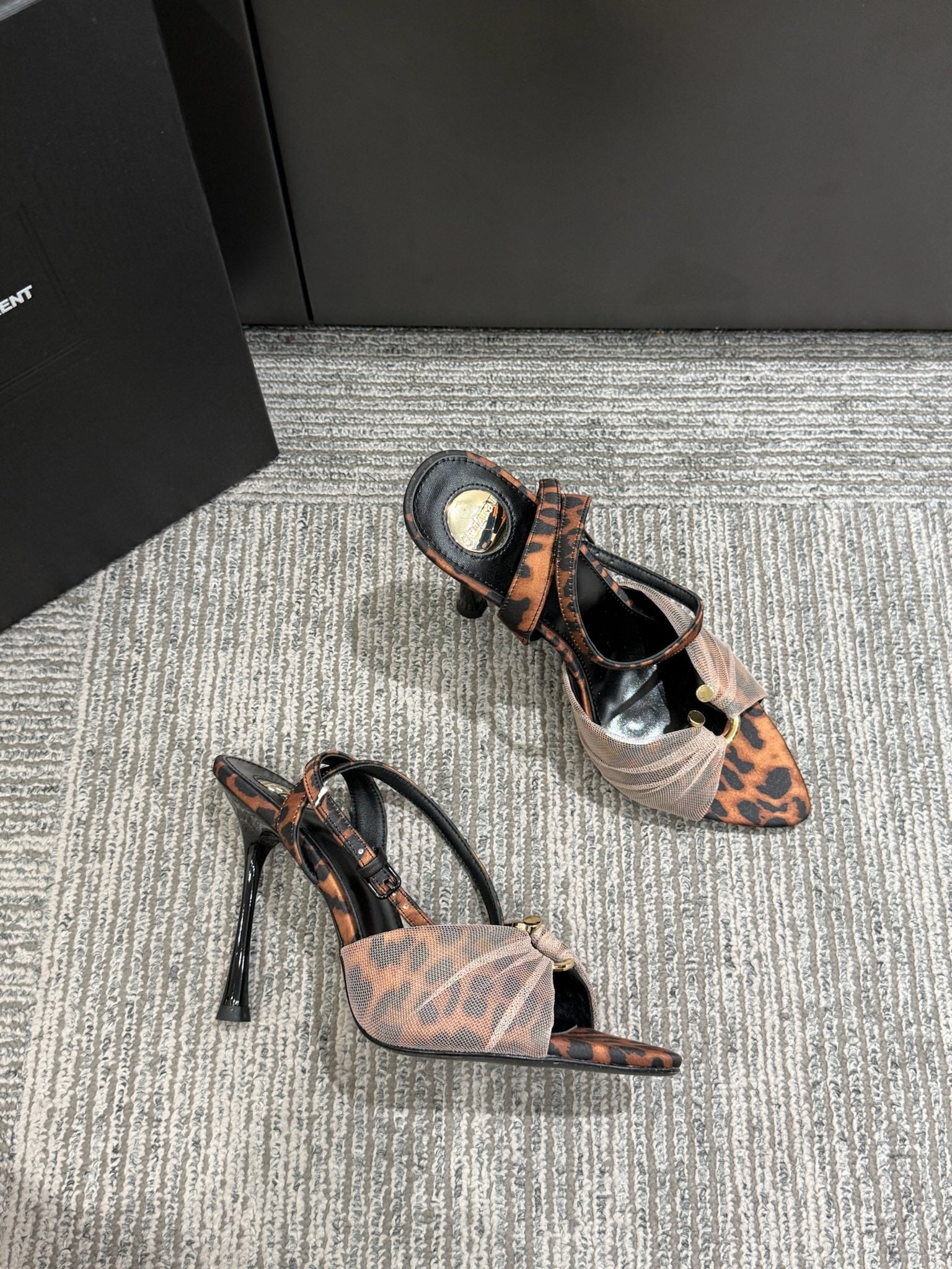 YSL HEELED SANDALS 25S 100 MM IN LEOPARD PRINT LAMBSKIN