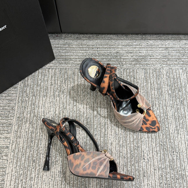 YSL HEELED SANDALS 25S 100 MM IN LEOPARD PRINT LAMBSKIN