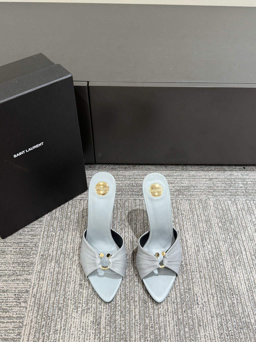 YSL HIGH HEEL 25S 100 MM IN LIGHT SLATE BLUE LAMBSKIN